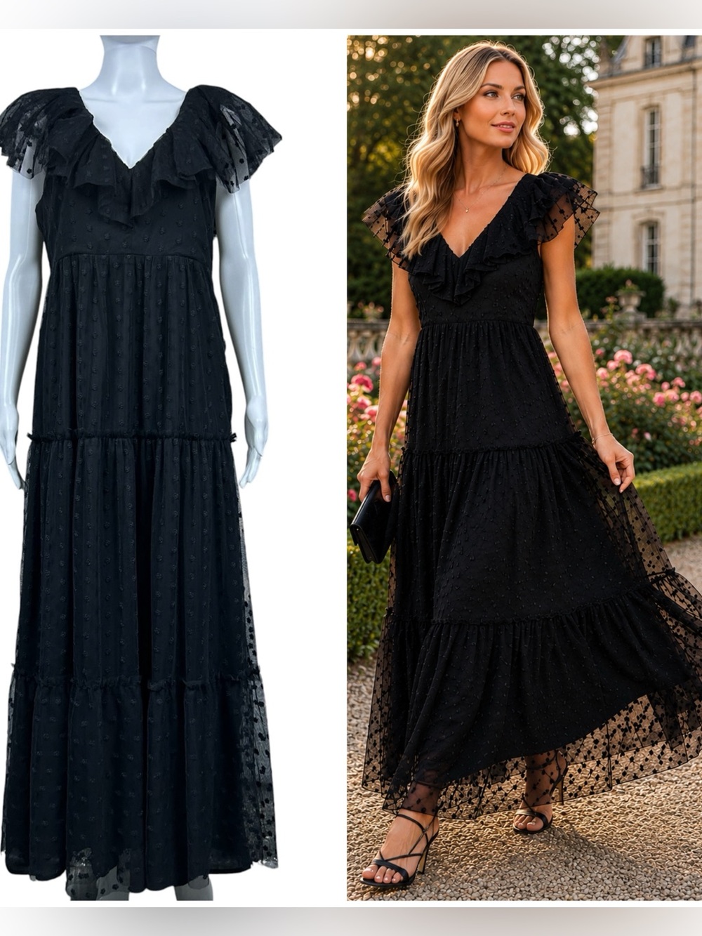 Tuckernuck Giselle Embroidered Tulle Maxi Dress Size M Ruffle Tiered Flowy Event